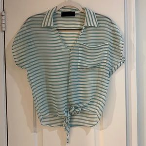 White & turquoise blouse